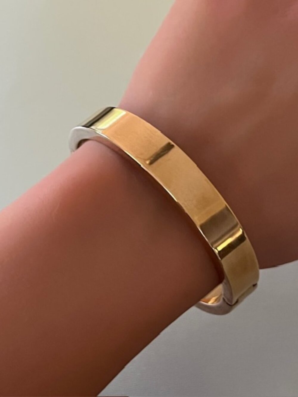 J.Crew Gold Tone Minimalist Hinged Bangle Bracelet | Classic Wide Cuff Statement
